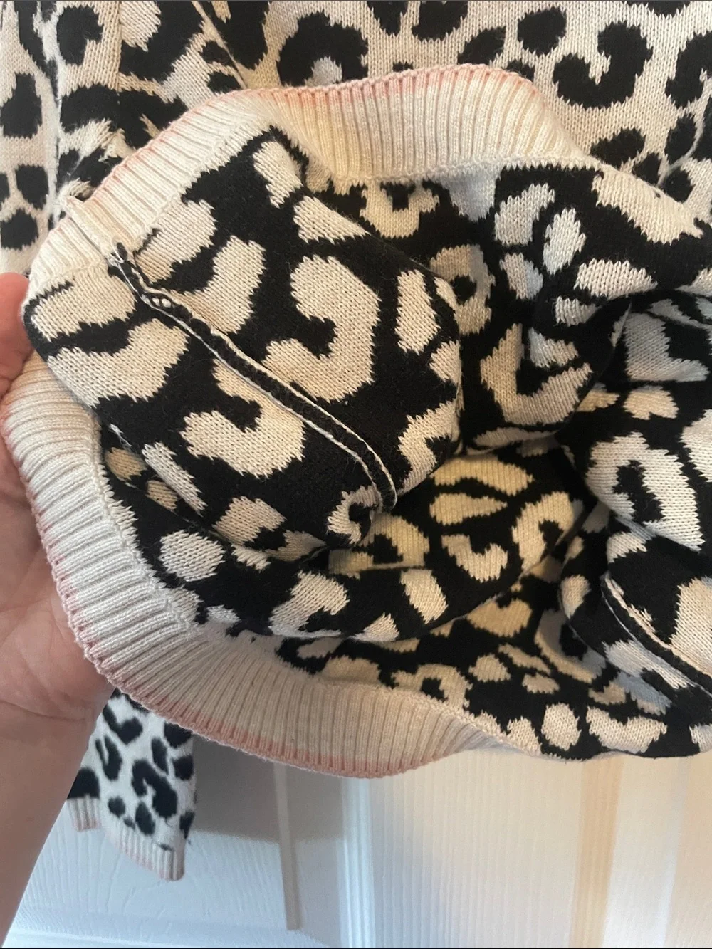 Gymboree Black and Cream Leopard Crewneck Sweater with Pink Trim